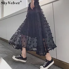 Элегантные фатиновые юбки с аппликацией, Цветочная юбка, Женская трапециевидная Бохо сетка, большие качели, плиссированные длинные юбки-пачки, пляжные юбки черного цвета хаки