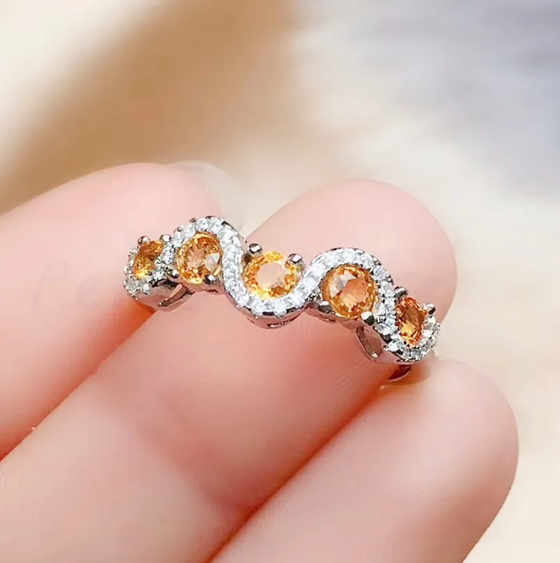 Натуральный настоящий цитрин палец кольцо 0.15CT* 5 шт драгоценный камень 925 стерлингового серебра тонкий желтый кристалл ювелирные изделия# R99161