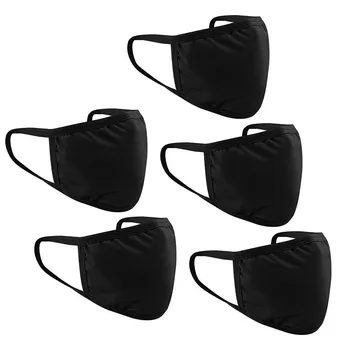 

5 Pcs Face Shiled Mouth Mask Solid Black Color Reusable Breathable Masks Unisex Washable Reusable Dust Mask Mouth Covers Outdoor