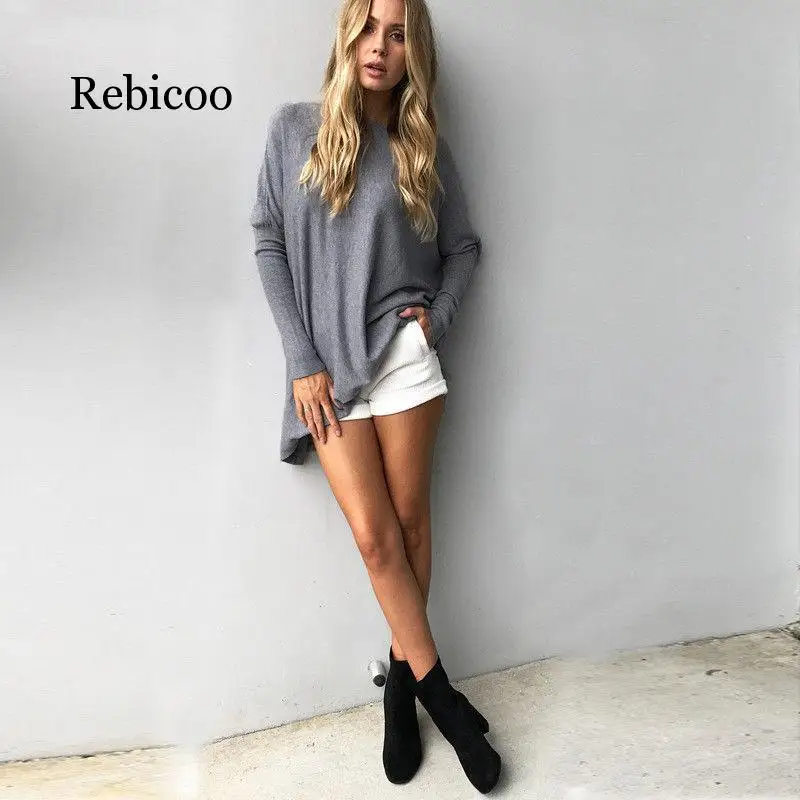 

Europe Autumn Warm Sweater New Fashion Solid Color Round Neck Casual Long Pullover Women Batwing Long Sleeve Sweater Femme Top
