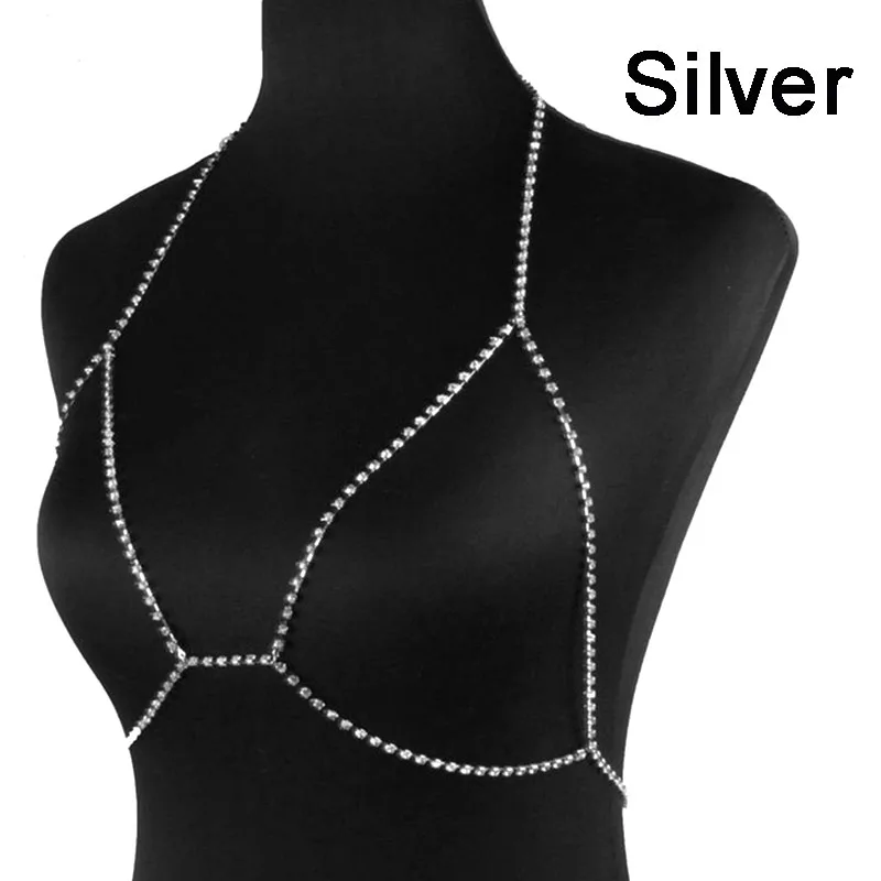 TYPE2-Silver Stonefans Блестящий Полный горный хрусталь крест бюстгальтер цепи ювелирные изделия для женщин Роскошная кристальная цепь на тело грудь ожерелье рождественские украшения - Окраска металла: TYPE2-Silver