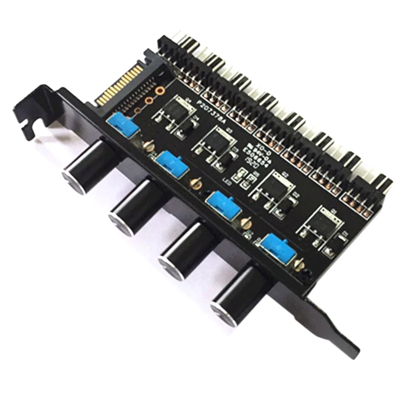 

Pc 8 Channels Fan Hub 4 Knob Cooling Fan Speed Controller For Cpu Case Hdd Vga Pwm Fan Pci Bracket Power By 12V Fan Control