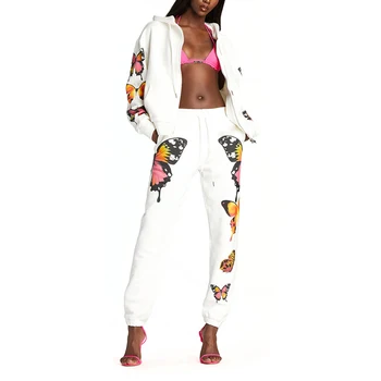 

Plus Size 2 Piece Matching Set Women Tracksuit Butterfly Print Long Sleeve Tops Pants Sweat Suit Lounge Wear Ladies Outfits