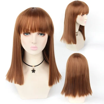

LiangMo Short Straight Synthetic Hair Wigs with Bangs Toupee Hair for Women Omb Red Color Straight Wig For Women Wigs with Bangs