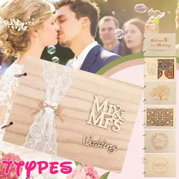 

Multi-style Rustic Sweet Wood Wedding Guestbook Album, Decroation Wooden Book Guest Book Wedding Guests Autograph Book