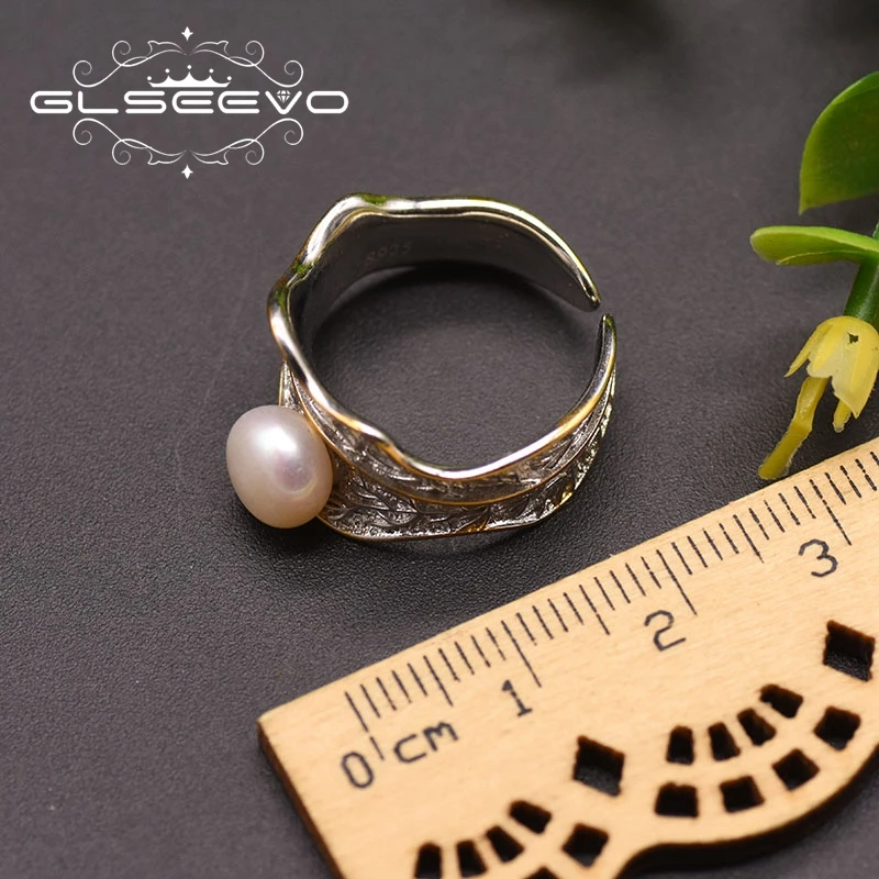 GLSEEVO пресноводный жемчуг 925 форма серебряного листа кольцо для женщин девушек влюбленных минималистичные винтажные Свадебные украшения GR0256
