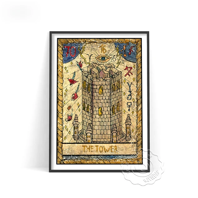 Old Tarot Cards Retro Poster, Tarot Card The Tower Lovers Star Empress Temperance Hiercphant Wheel Of Fortune Wall Picture Decor quran ayat paintings Painting & Calligraphy