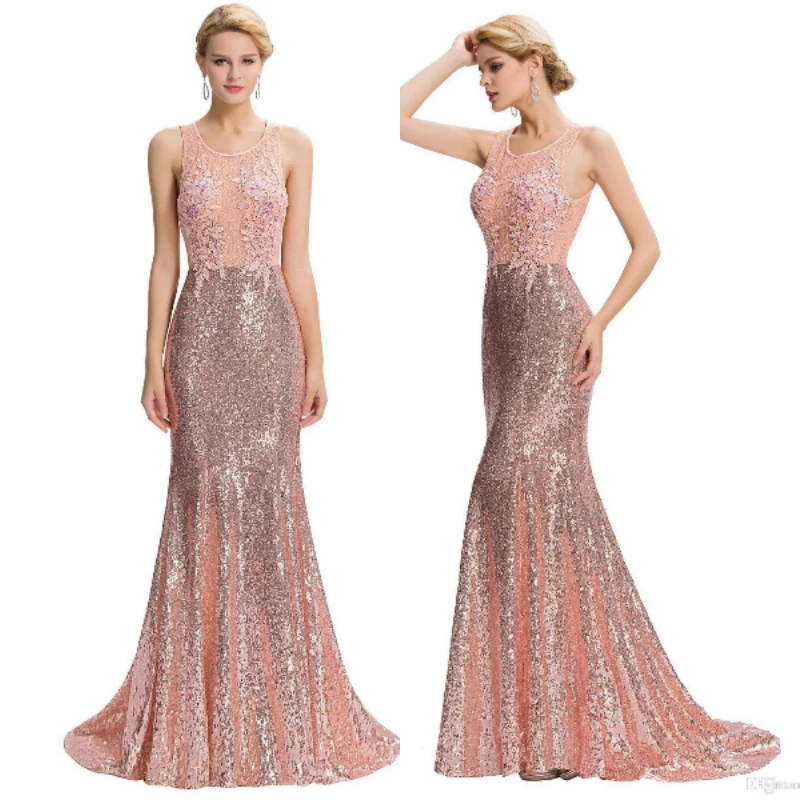 

pink sequined long Prom 2018 new hot sexy backless robe de soiree courte saree party gown mermaid prom mother of the bride dress