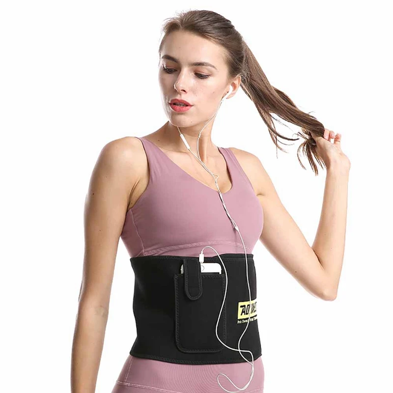 B Women Adjustable Trainer Waist Support Fitness Belt Sweat Fitness Waist Support Belt With Sport Protection Back Absorb Pocket - Цвет: B