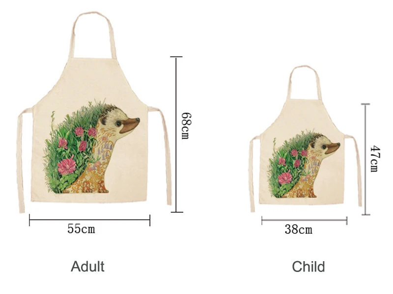 Parent-child Kitchen Apron Cartoon Creative Animal Printed Sleeveless Cotton Linen Aprons for Men Women Home Cleaning Tools