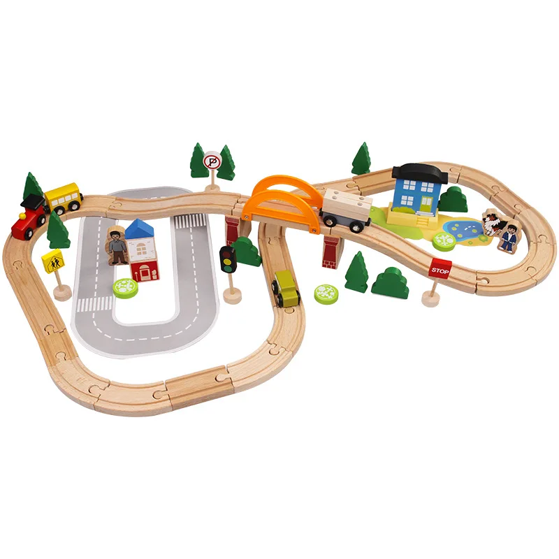 

Genuine Product 78 Pieces Wooden Camera Track Toy Small Train Educational Assembled to Build Compatible E-Bike Camera Track