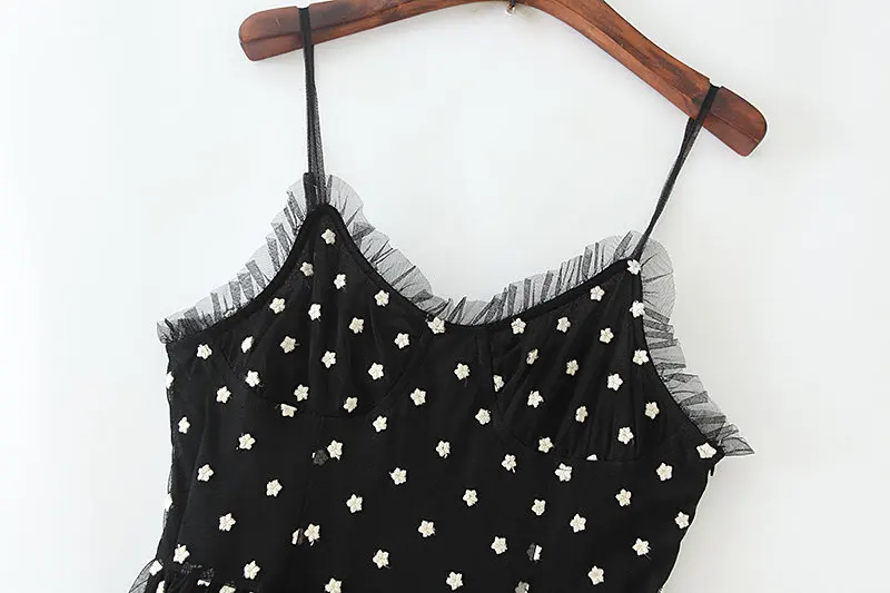 Skup 2019 nowych kobiet chic siateczka z haftem kwiatowym sling midi sukienka kobiet v neck bez rękawów regulowany pasek z boku na zamek błyskawiczny sukienki DS2731