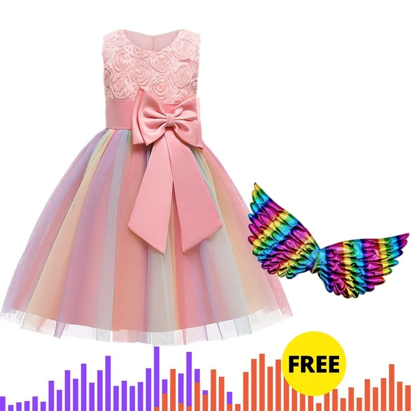 Рождественская Одежда для девочек; платье с открытой спиной и большим бантом для маленьких девочек; вечерние платья для детей; Одежда для девочек; платье-пачка для дня рождения; Vestidos - Цвет: pink