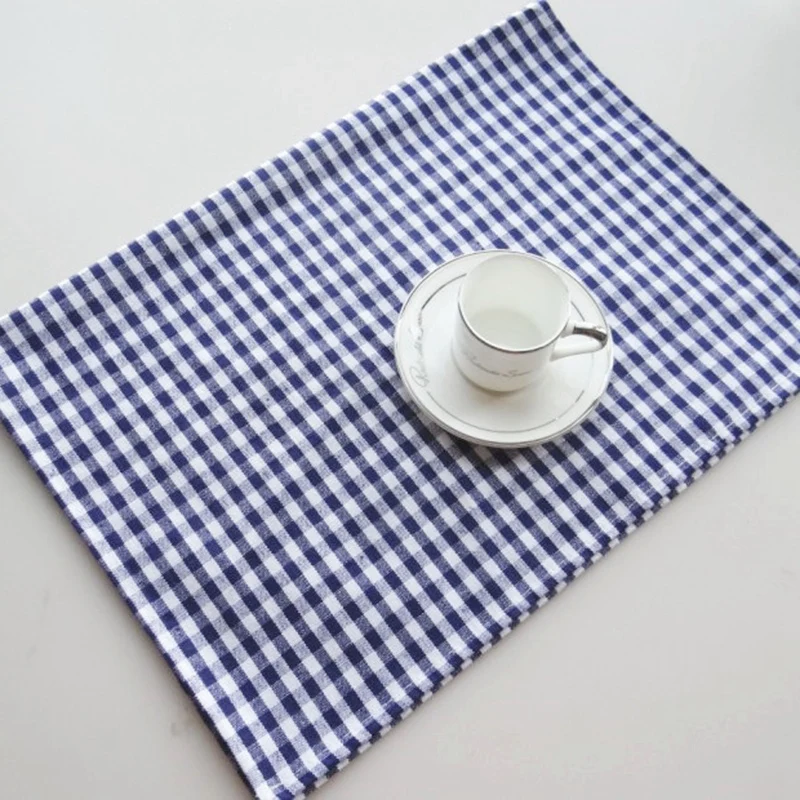  Botique-6Pcs Cotton Grid Table Napkin Cloth Kitchen Towel Washable Placemat Handkerchief Tea Towel 