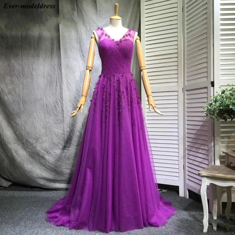Fuchsia Long Prom Dresses A-line Handmade Flowers Backless Wedding Formal Party Gowns Evening Dress Vestidos De Festa