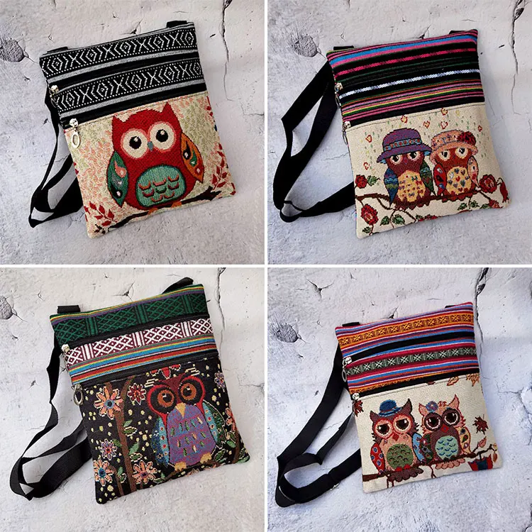 Miyahouse Double Zipper Female Mini Flap Shoulder Handbags Cartoon Owl Printed Canvas Bags Women Small Shoulder Messenger Bags