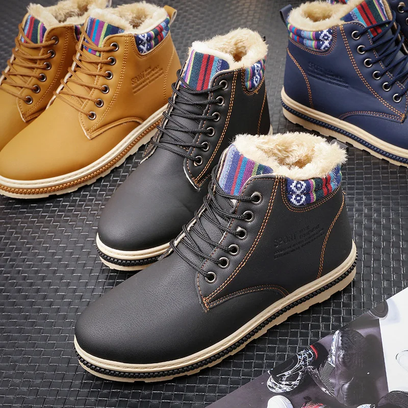 WDHKUN Winter snow boots classic men's boots comfortable plus velvet thick warm cotton shoes high help Martin boots size 39-44