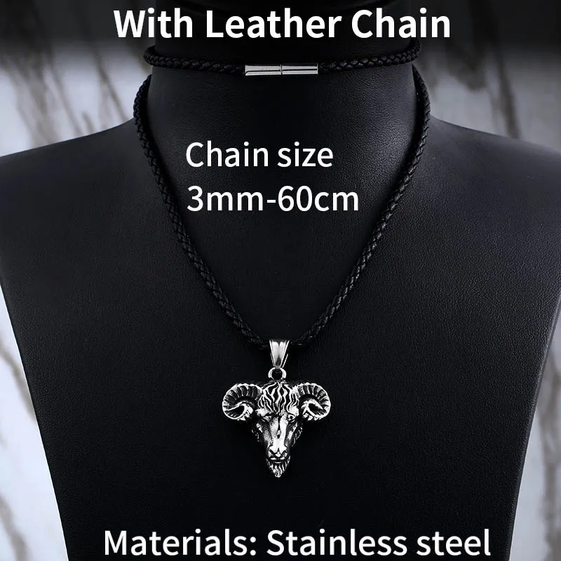 with leather chain Стальной солдат панк Рок Лошадь ожерелье с подвеской в форме головы мужчины Байкер из нержавеющей стали Шарм животное ювелирные изделия - Окраска металла: with leather chain