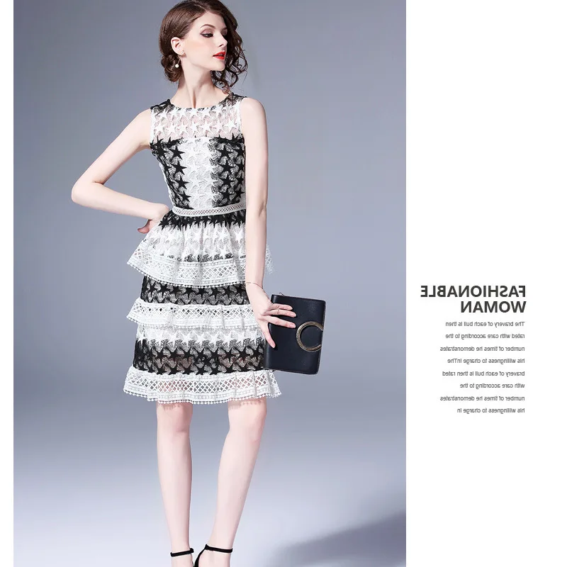 

Ozhouzhan 2019 Industrial Hollow out Five-pointed Star Water Soluble Lace Dress Women's Slim Fit Debutante Elegant Cake Dress