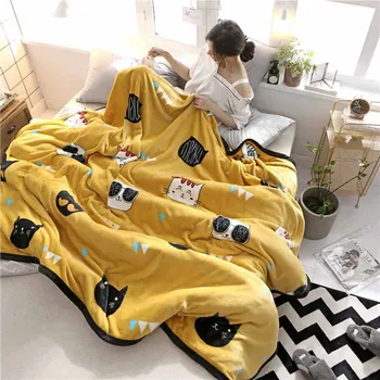 

Cartoon Cute Coral Fleece Blanket Winter Warm Sofa Office Sleeping Airplane Throw Blanket Solid Bed Sheet For Twin Size