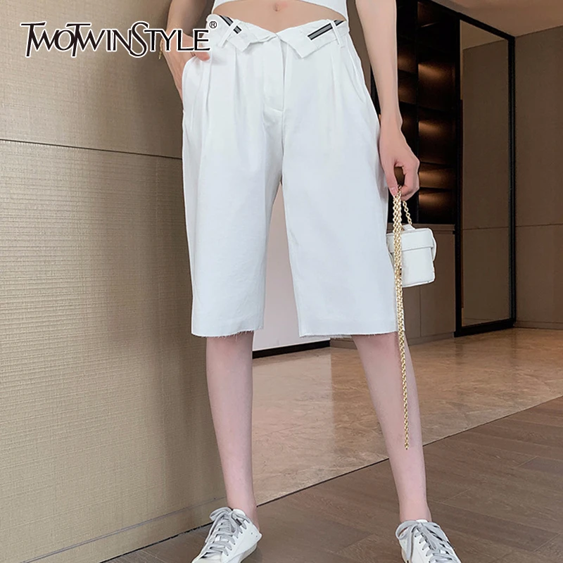TWOTWINSTYLE Casual Loose Women Knee Length Pants High Waist Hit Color Straight Hit Color Pant Female Fashion 2020 Spring Tide TWOTWINSTYLE Casual Loose Women Knee Length Pants High Waist Hit Color Straight Hit Color Pant Female Fashion 2020 Spring Tide