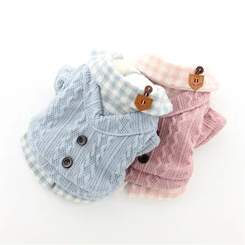 

Winter Warm Dog Clothes Cute Sweaters for Dogs Fake Two Pieces Plaid Knitted Coat Small Dog Chihuahua French Bulldog Clothing