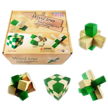 

4Pcs Puzzle Toy Box Pack Luban Lock Set Children Development And Education Toy Brain Teaser Kong Ming Lock Puzzles Game - Green