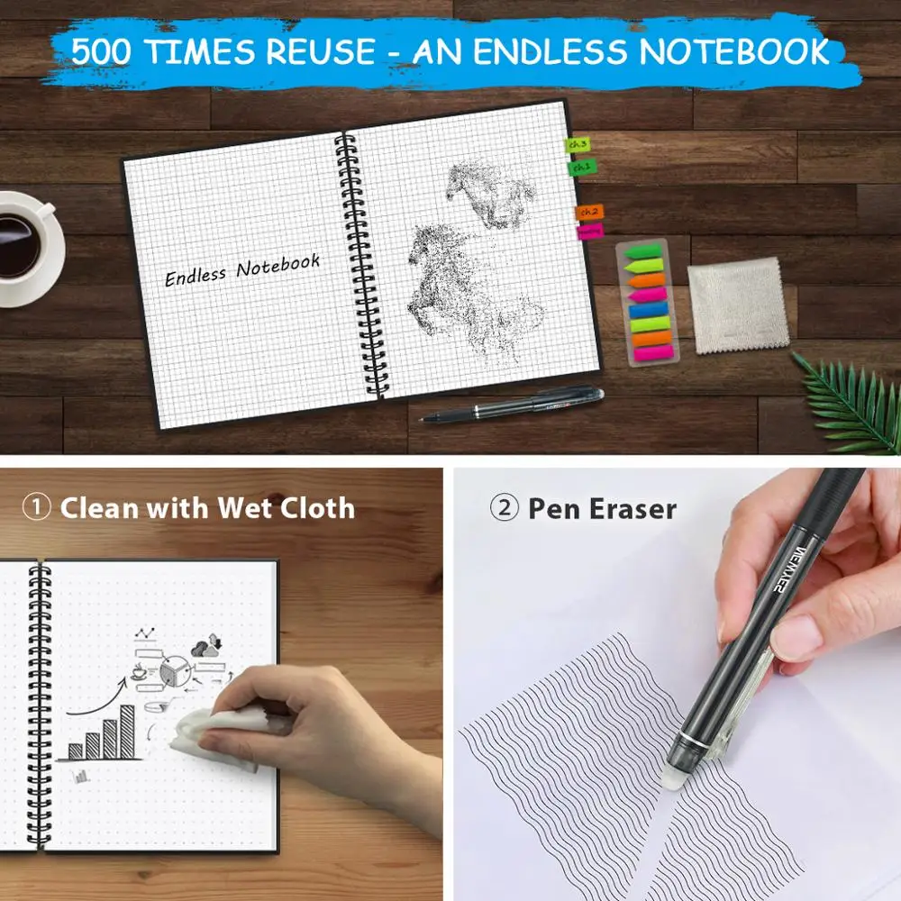 A4 smart reusable erasable notebook Spiral Notebook Paper Notepad Pocketbook Diary Journal Office School Drawing Gift 3