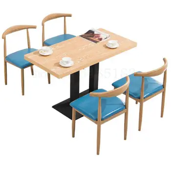 

Fast food tables and chairs combination snack milk tea coffee shop dining table and chair simple iron art imitation solid wood h