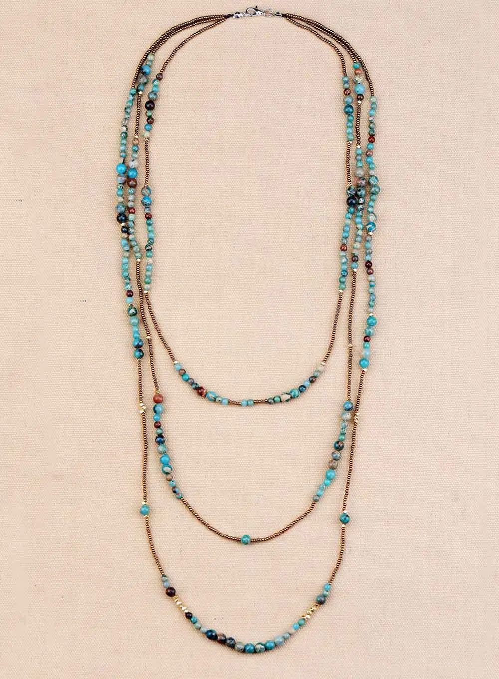 Natural Stones with Seed Beads 3 Layered Beaded Necklace High Fashion Bohemia Women Statmement Necklace Dropshipping