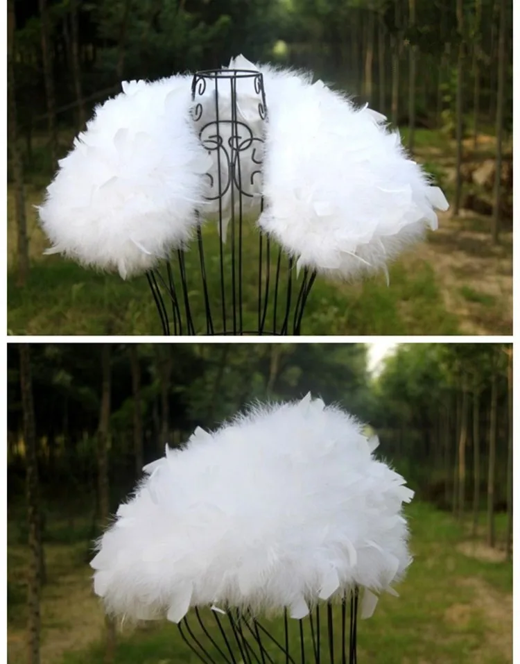 Women Wedding Fur Shrug Real Ostrich Feather Cape Shawl Stole Poncho For Bride S89