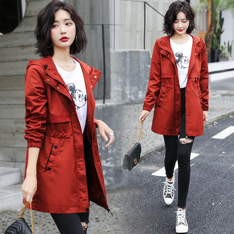 

Waist Hugging Slimming Fashion Cool Versatile Comfortable Soft Mid-length Hooded Trench Coat by Age Sweet Cute