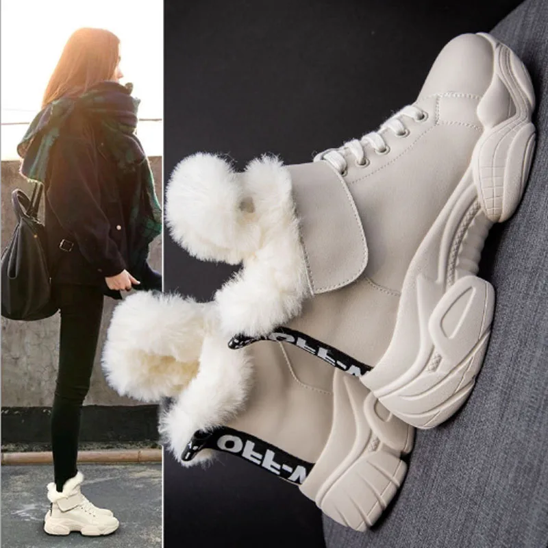 

Snowshoe girl's new winter trend Korean warm little white shoes with fleece and heavy cotton shoes for lady's fuzzy cotton boots