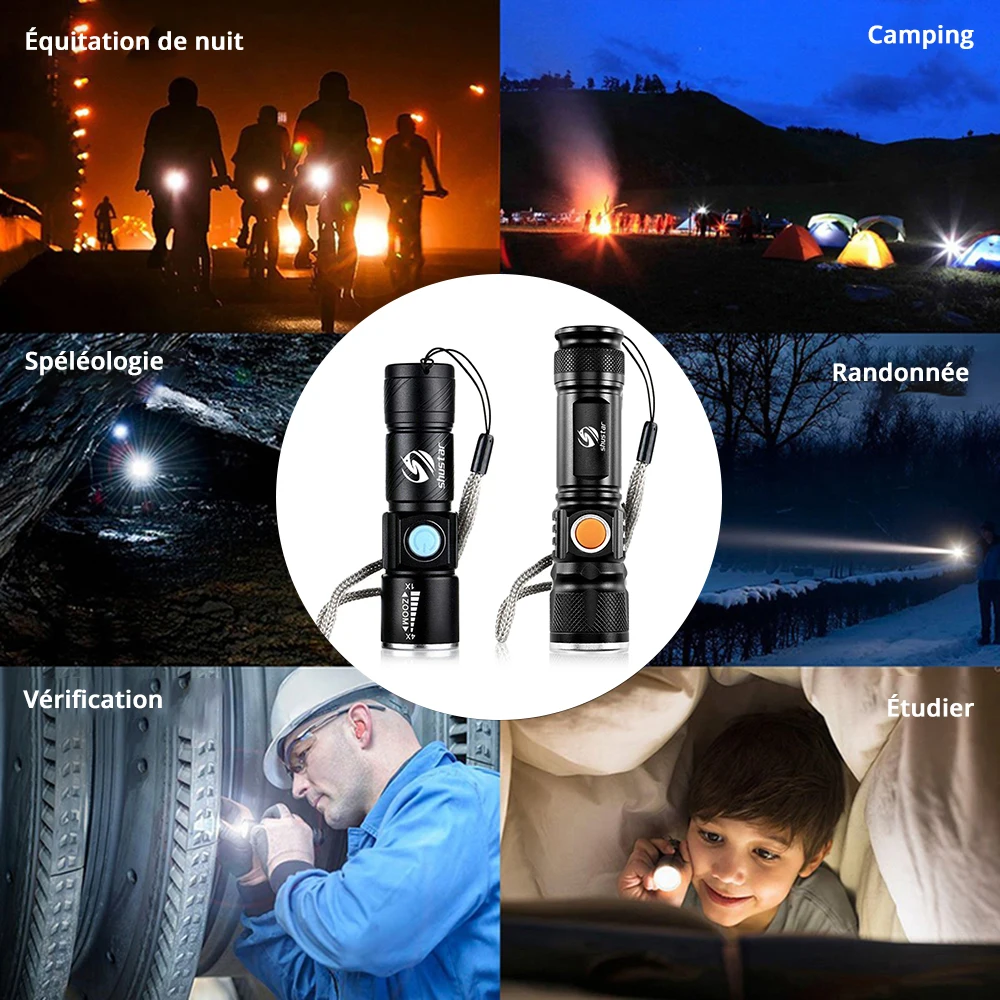 Mashin Lampes de poche LED lumens élevés | Lampe torche rechargeable par  USB - Petite lampe de poche puissante zoomable longue durée pour le  camping