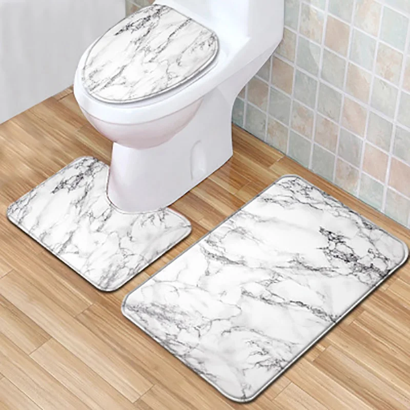 

Bath Mat 3 Piece Set Marble Pattern Toilet Cover Foot Pad Non-Slip Absorbent Bathroom Door Mats Flannel Soft Bathr Rug Carpet