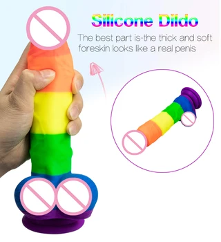 Rainbow Dildos Big Realistic Dildo Masturbator Clitoris Stimulator Huge Silicone Penis Sex Toys for Females Erotic for Adults 4