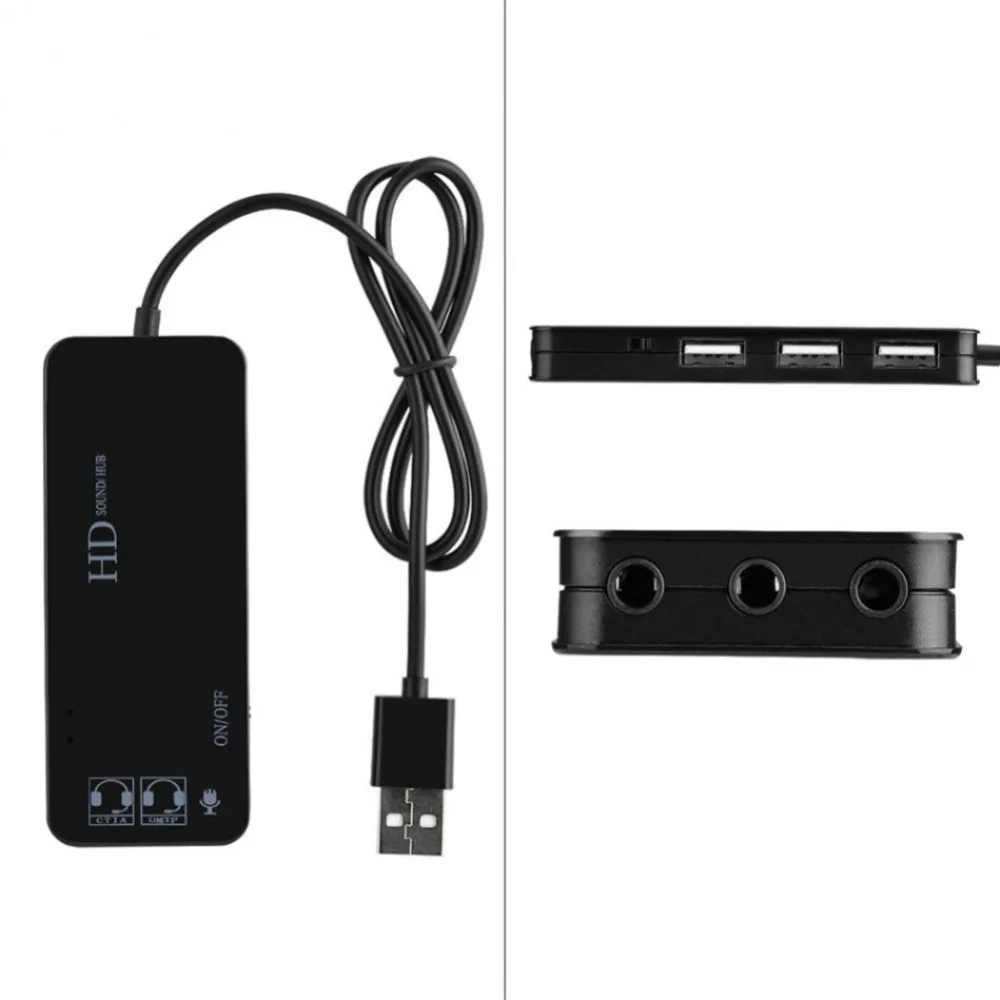 Многофункциональный 3 порта USB 2,0 зарядное устройство концентратор с стерео наушниками и микрофоном W/7.1CH адаптер звуковой карты