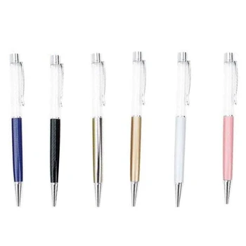 

HOT-6Pcs/Set Blank Barrel DIY Crystal Ballpoint Pen Smooth Writing Metal Pens for Student School Office Supplies