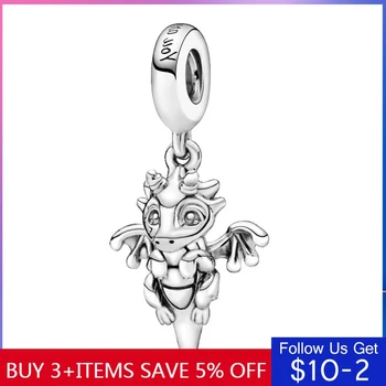 

CodeMonkey Hot Sale 100% Sterling Silver Flying Dragon Charms Beads Fit Original Bracelet Dangle DIY Jewelry Making CMS1512