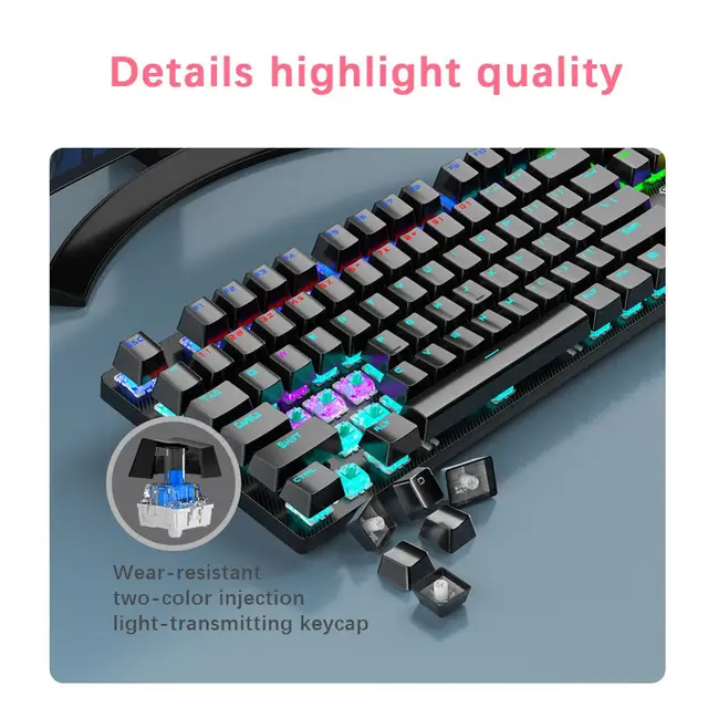 AULA S2022 Mechanical Keyboard 104 Keys Anti ghosting Multi Colorful Gaming keyboard Backlight Wired Blue Switch