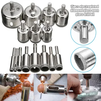 

15pcs Plated Drill Bit Glass Holes Maker 6-50mm Diamond Coated Hole Cutter for Glass Marble Tile Hole Saws TN99
