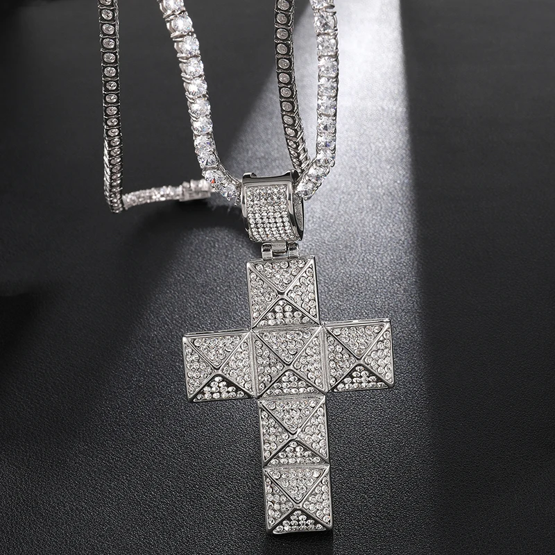 US7 Bling Micro Pave полный кулон крест со стразами и ожерелья из нержавеющей стали для мужчин хип хоп ювелирные изделия