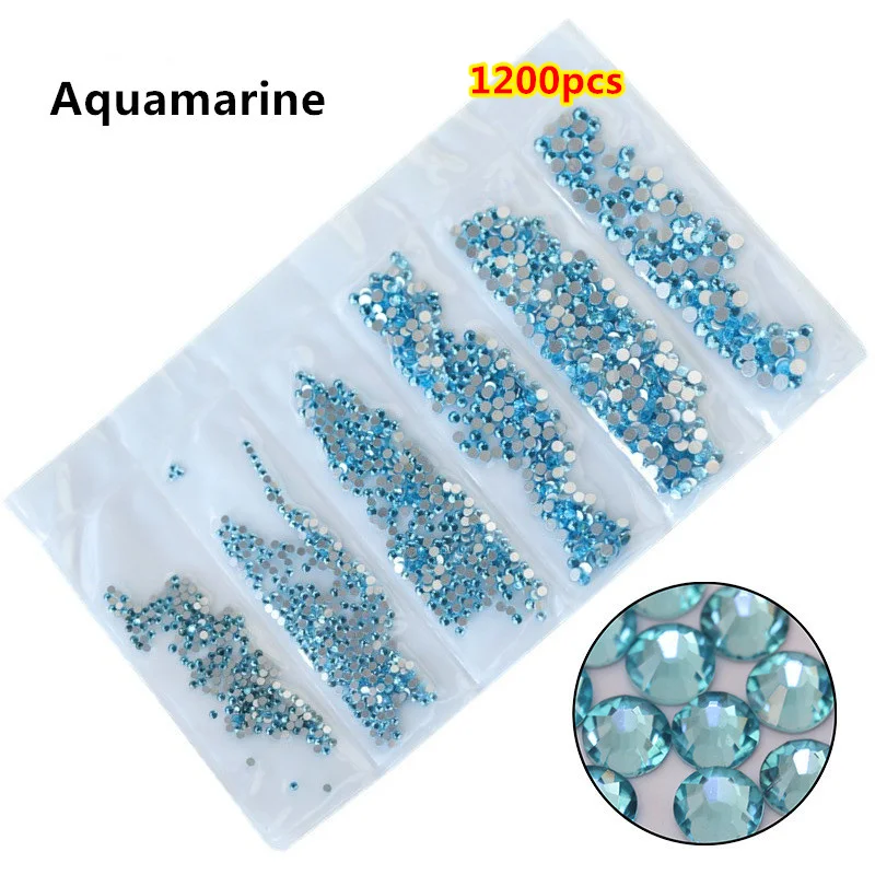 Aquamarine 1440 шт стеклянные стразы кристалл страз перегородка смешанный размер DIY Маникюр 3D хрустальные ногти искусство стразы украшения - Цвет: Aquamarine