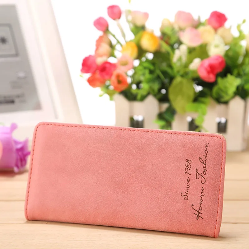 Bolso largo de PU para mujer, tarjetero de cuero, monedero con letras, billetera informal