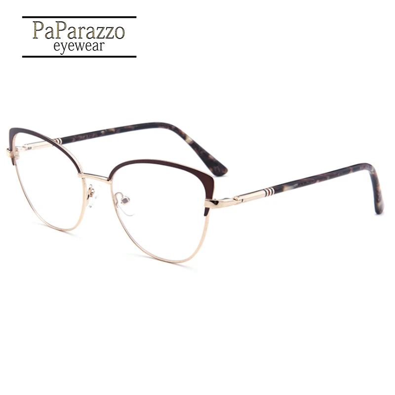 

2019 Cat Eye Womens Eyeglass Frame Glasses Frame Stainless Steel Metal Eyewear Two-color Eyebrows Optical Prescription Glasses