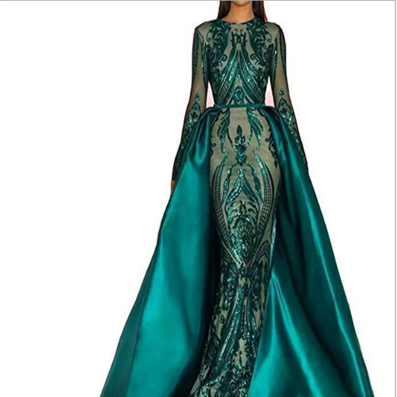 PORTIA& SCARLETT 1705 с длинным рукавом Veronica vestido com верхняя юбка Изумрудный vestido de noite para as mulheres