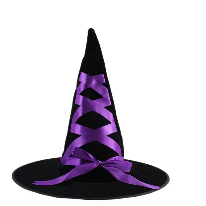 Шляпа для празднования Хеллоуина ведьма шляпа пряжа печать Тыква черная остроконечная шляпа распродажа c - Цвет: black purple