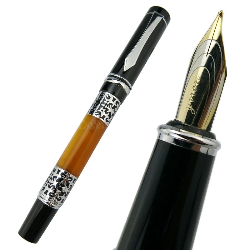 

Bookworm 675 Unique Celluloid Fountain Pen Medium Nib Beautiful Silver Flower Pattern Ink Pen Fit Office &Home & School