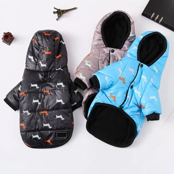 

S-XXL Pet Dog Jacket Winter Thicken Cotton-Padded Clothes Costume Dog Hooded Button Coat With Leash Ring Pet Dogs Home Products