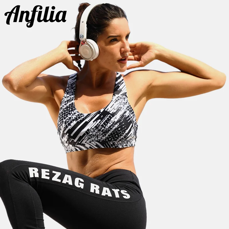 

Anfilia Women's Mid Impact Sports Bra Padded Light Support Yoga Bra Breathable Running Workout Racerback Sports Top Yoga Bras